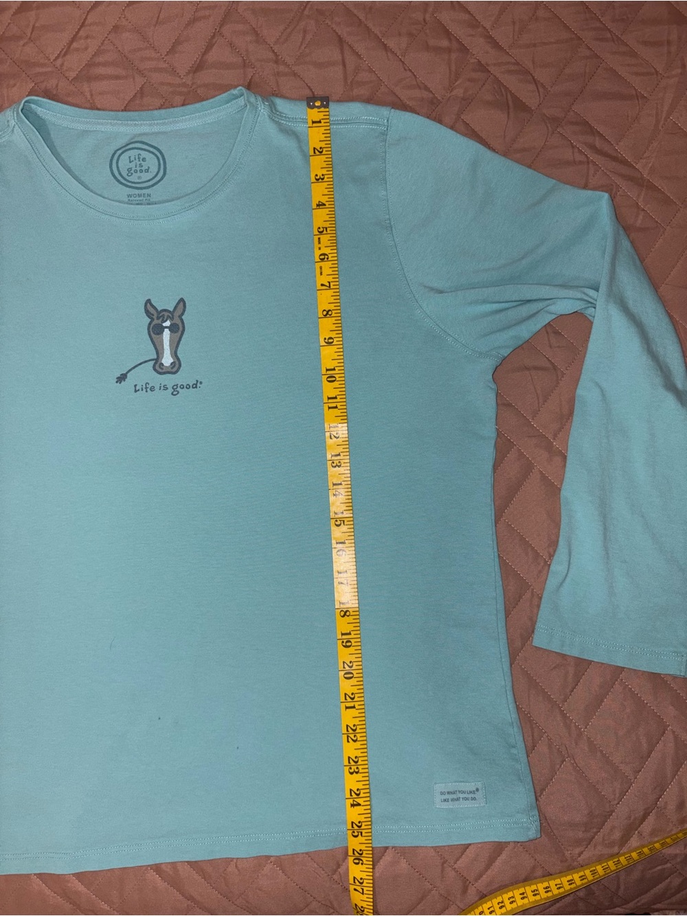 Life Is Good Horse Tee Aqua Teal Turquoise Long Sleeve Ladies XL - Picture 10 of 11